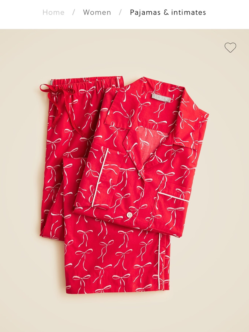 J. Crew Red Bow-Print Women’s Pajama Set